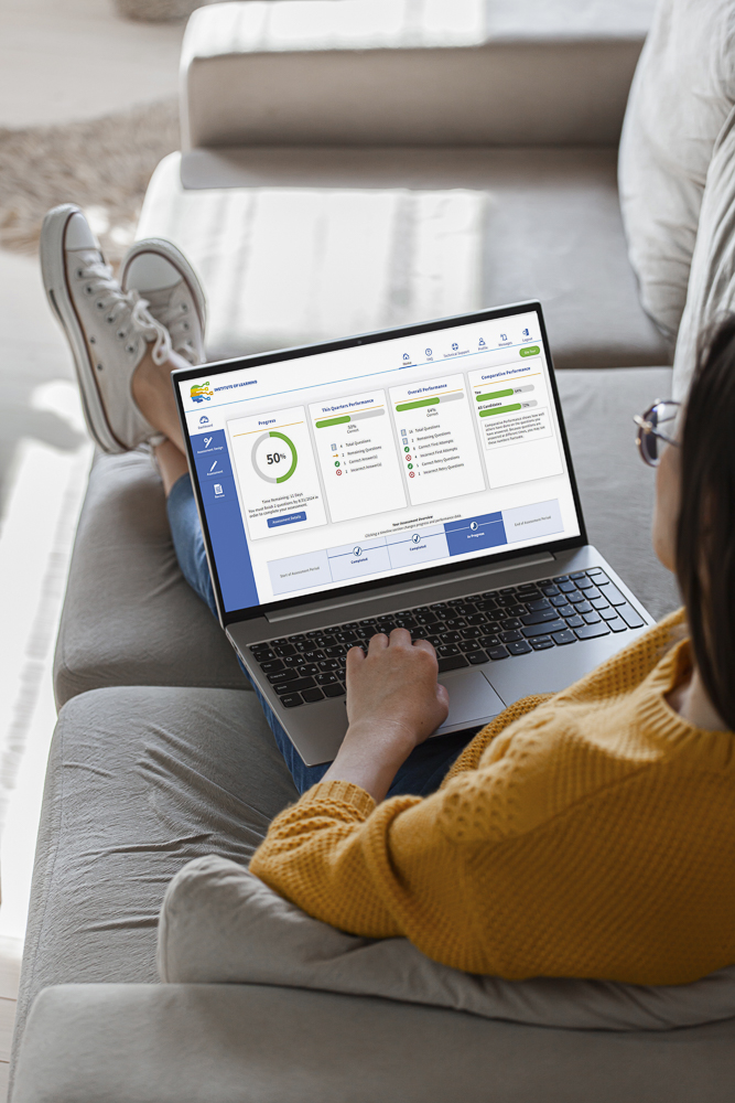 Candidate dashboard displaying certification progress, assessment performance, and learning metrics in a continuous certification dashboard.